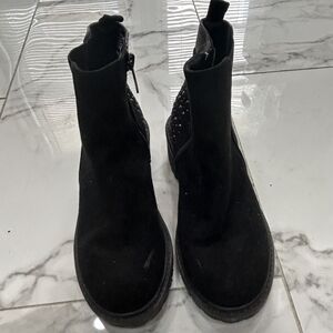 Women's Black Suede Ankle Booties with Side Zip